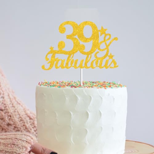 39 & Fabulous Gold Glitter Cake Topper - 39th Birthday Party Decoration
