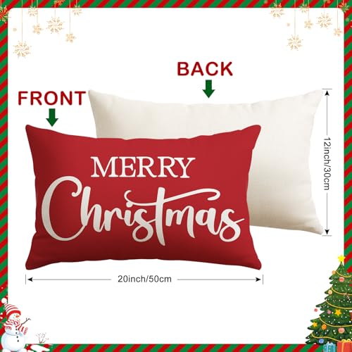 Artscope Merry Christmas Lumbar Pillow Cover 12x20 Inch - Red