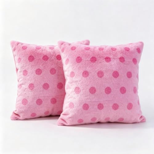 Polka Dot Plush Throw Pillow Covers - Deep Pink, 18"x18" (Set of 2)