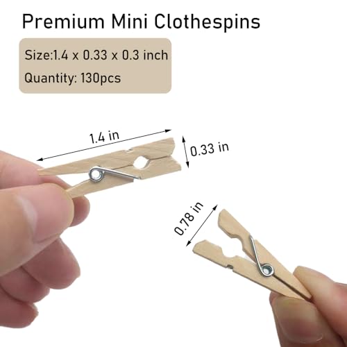 Mini Wooden Clothes Pins for Photos & Crafts, 1.4 Inch, 130 Pcs - Natural Birch