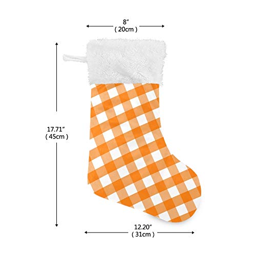 Personalized Orange Plaid Christmas Stocking 18 Inch Holiday Decor - A03