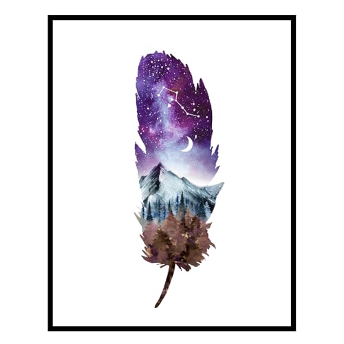 Celestial Feather Watercolor Wall Art – 8x10 Inch Boho Decor