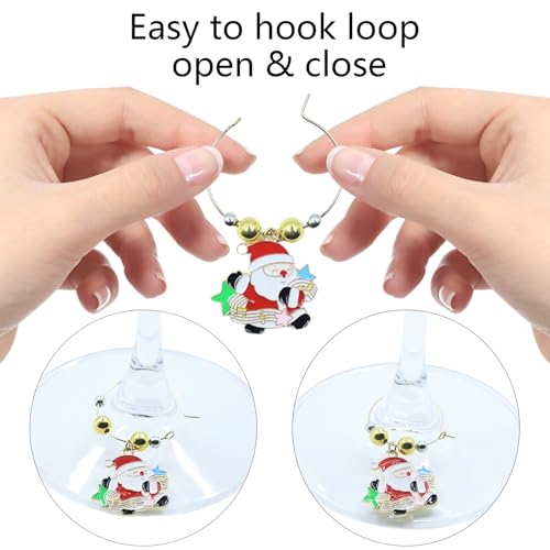 Christmas Wine Glass Charms 8 PCS - Metal Drink Markers for Stem Glasses
