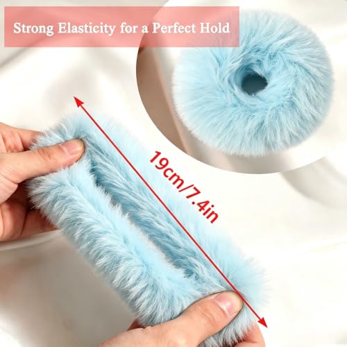 Blue Furry Hair Scrunchies 2PCS Soft Plush Ponytail Holders Y2K