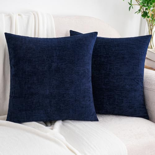 HWY 50 Navy Blue Chenille Throw Pillow Covers, 18x18 Inch, Set of 2