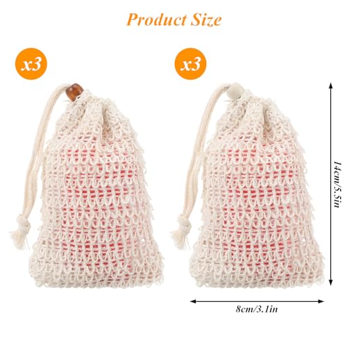 6 Pack Natural Sisal Soap Saver Bag Exfoliating Bar Soap Pouch