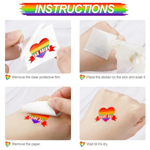 Fovths 144 Pcs Rainbow Temporary Tattoos Waterproof Pride Festival Body Stickers
