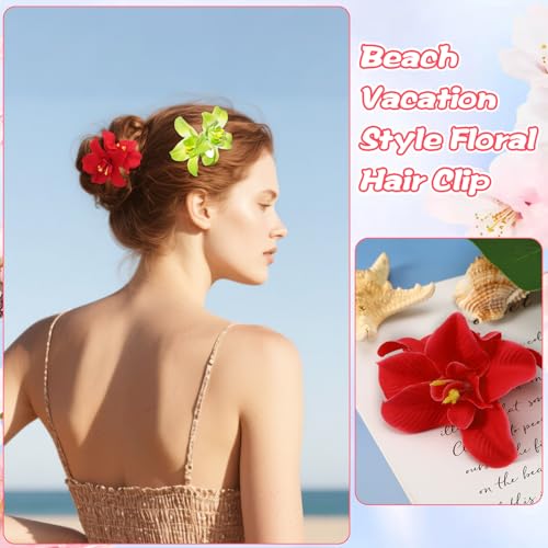 JANYUN 8-Color Bohemian Hawaiian Fabric Flower Hair Clip Set