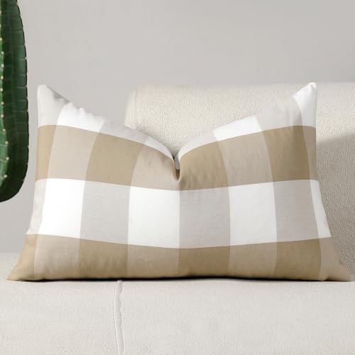 Buffalo Check Lumbar Pillow Cover 12x20 Inch Coffee Farmhouse Cushion Case