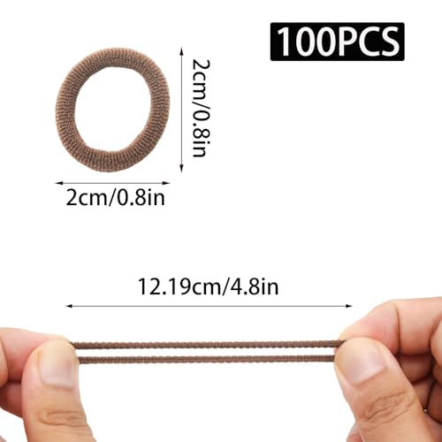 Yinluluna 100PCS Mini Hair Ties Soft Nylon Small Elastics Coffee
