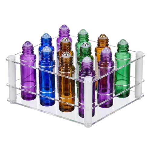 BOXIN 12-Slot Acrylic Roller Bottle Holder for 10ml Essential Oil Rollers