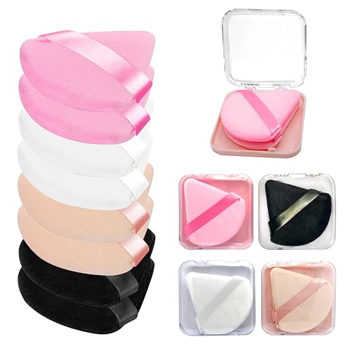 Triangle Powder Puff with Travel Case Reusable Velour Makeup Sponge 8 Pcs