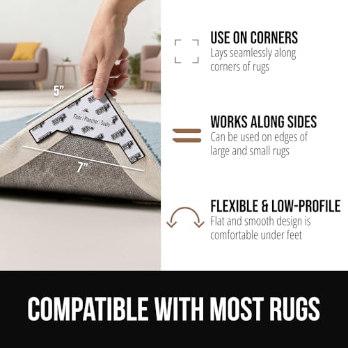 GORILLA GRIP Extra Wide Triangular Rug Grippers - 8 Pack, Reusable Adhesive
