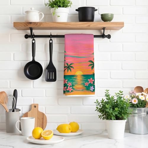 Tropical Palm Tree Waffle Hand Towel - Coastal Beach Decor Lcolor0004