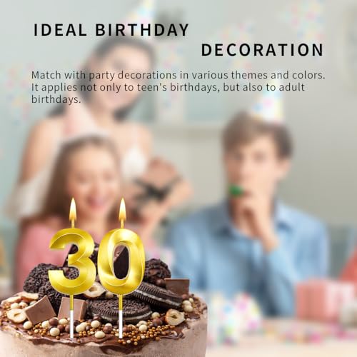 Gold 30th Birthday Candles - 2 Pack Number Cake Topper
