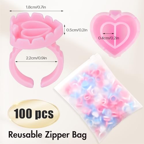 Embagol 100 PCS Eyelash Extension Glue Rings Disposable Heart Blossom Cups