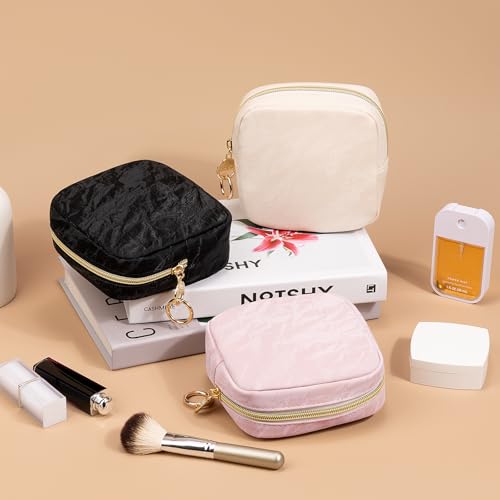 Playexen Marble Small PU Leather Makeup Bag for Purse & Travel Beige