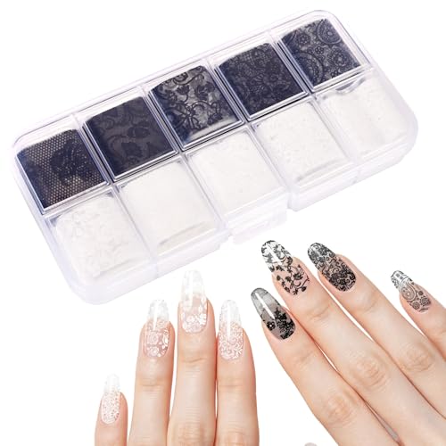 Fukaisu 10 Rolls Lace Nail Art Foil Transfer Stickers Flower Pattern