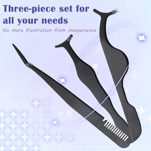 Tormen 3-Piece Eyelash Tweezers Set Stainless Steel Lash Applicator Tool
