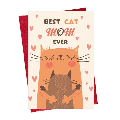 Cute Cat Mom Mother's Day Card - Best Cat Mom Ever with Envelope