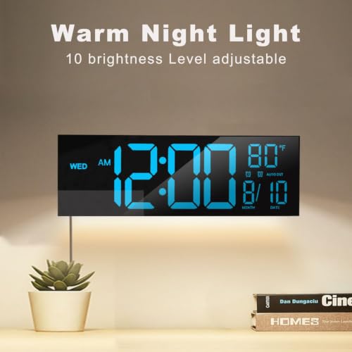 Large 16-inch Digital Wall Clock with Countdown Timer & Temperature - Blue Variation
