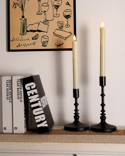 Ivory Flameless Taper Candles Set - Realistic Flickering Battery-Operated Candlesticks, No Remote, Safe for Weddings and Holiday Decor - 6 Pack