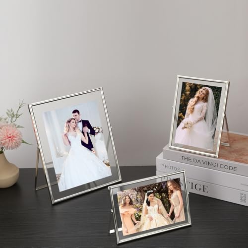 GorYeeFine Silver 5x7 Floating Picture Frame - Fits 3.5x5 & 4x6 Photos, Adjustable for Tabletop & Shelf Display, Wedding & Holiday Decor - Silver / 5x7 For 4x6