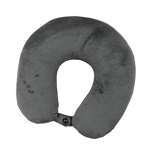 Travel Neck Pillow with Memory Foam & Removable Cover - Grey