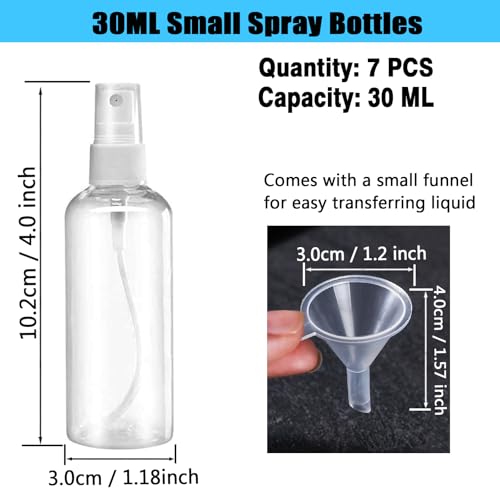 7 Pack 30ml Clear Plastic Spray Bottles Refillable Travel Containers