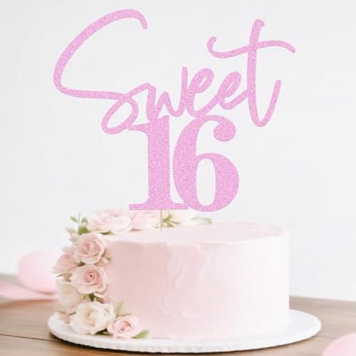 Pink Glitter Sweet 16 Cake Topper for Birthday Celebrations