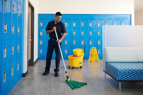Rubbermaid Commercial Products WaveBrake 35 Qt. Side-Press Mop Bucket and Wringer Combo on Wheels Yellow for Professional/Industrial/Business Heavy-Duty Floor Cleaning/Mopping