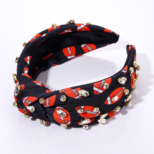 Mokkia Rhinestone Football Headband for Women - Wide Knotted Hairband