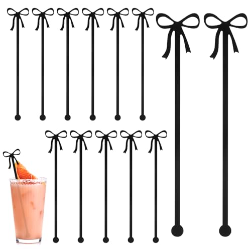 20 Black Bow Drink Stirrer Sticks - Acrylic Party Supplies