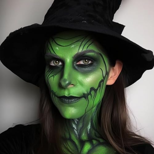BOBISUKA Green Witch Face Paint Kit with Fake Nose and Black Crayon