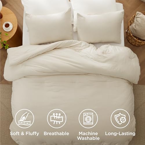 Queen Comforter Set - Cream Bedding, Prewashed Soft Cozy 90x90 Inches - Bedsure