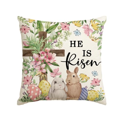 He is Risen Easter Throw Pillow Cover - 18x18 Inch Floral Design
