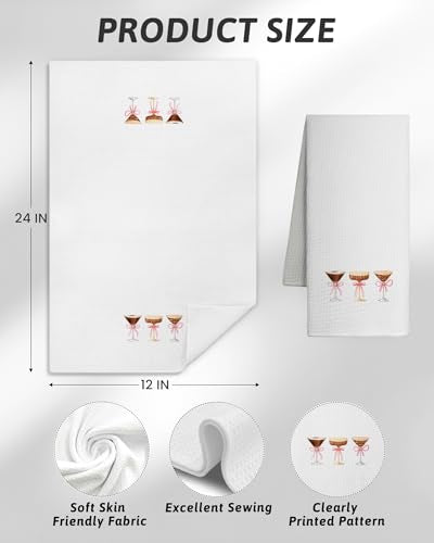Pink Bow Espresso Martini Kitchen Towels - Coquette Style, 16x24 Inch Gift for Cocktail Lovers