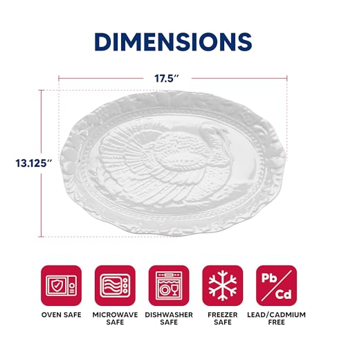 Oversized Turkey Serving Platter - Fine Porcelain Embossed Design, 17.5 Inch