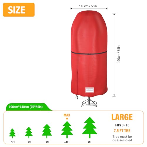 7.5FT Christmas Tree Storage Bag - Red, Tear Resistant Oxford Fabric, Adjustable