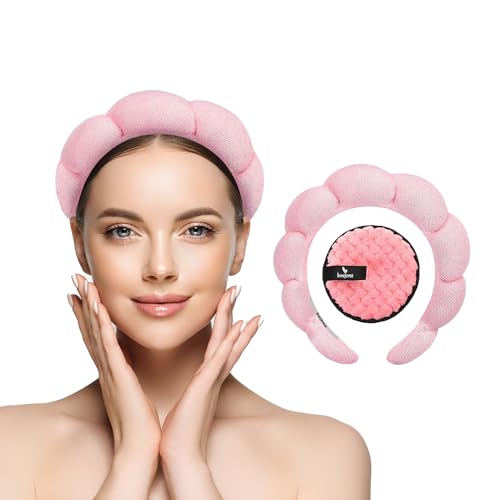BERIENS Puffy Spa Headband - Soft Plush Pink Skincare & Makeup Hair Band