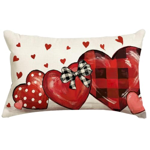 Valentine's Day Pillow Cover 12x20 Inch Polka Dot Love Heart