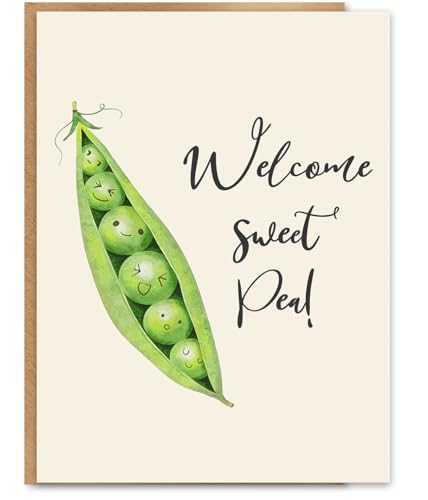 Sweet Pea Baby Card for New Parents - Blank Inside with Envelope
