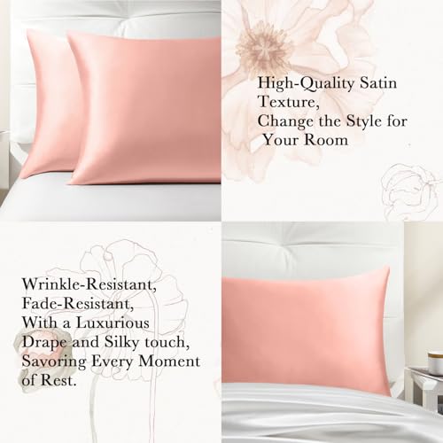 Softhour Premium Satin Pillowcase with Zipper Closure - 20x26 Inches, Coral