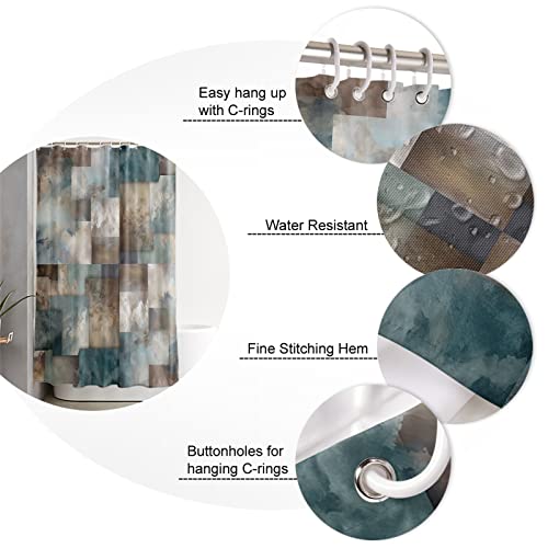 Teal Blue Brown Abstract Shower Curtain 72" x 72" Waterproof