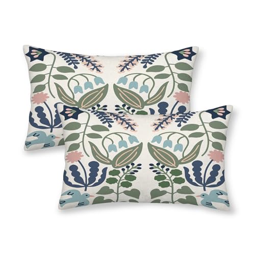 Sorktse Sage Green Floral Pillow Covers 12x20 Set of 2 Boho Linen Cushion