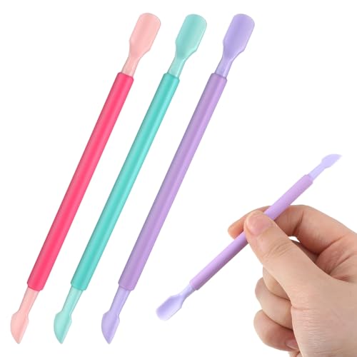 QFGasre 3-Piece Plastic Dual-End Cuticle Pusher and Nail Scraper
