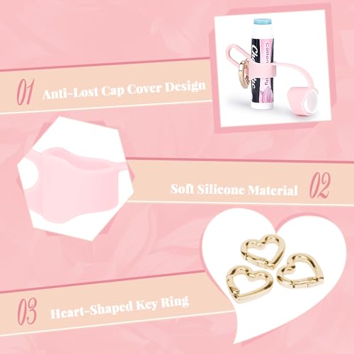 Likesing Silicone Chapstick Holder Keychain with Heart-Shaped Ring