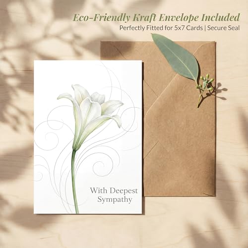 SHSEEN Sympathy Card - 5x7 White Lily Condolence Card with Envelope