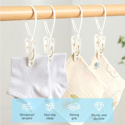 30 Pack Laundry Clips with Rope Hangers - Multi-Purpose Clothes & Towel Organizer