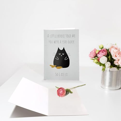 Funny Cat Birthday Card for Men and Women – Humorous Birdie Greeting